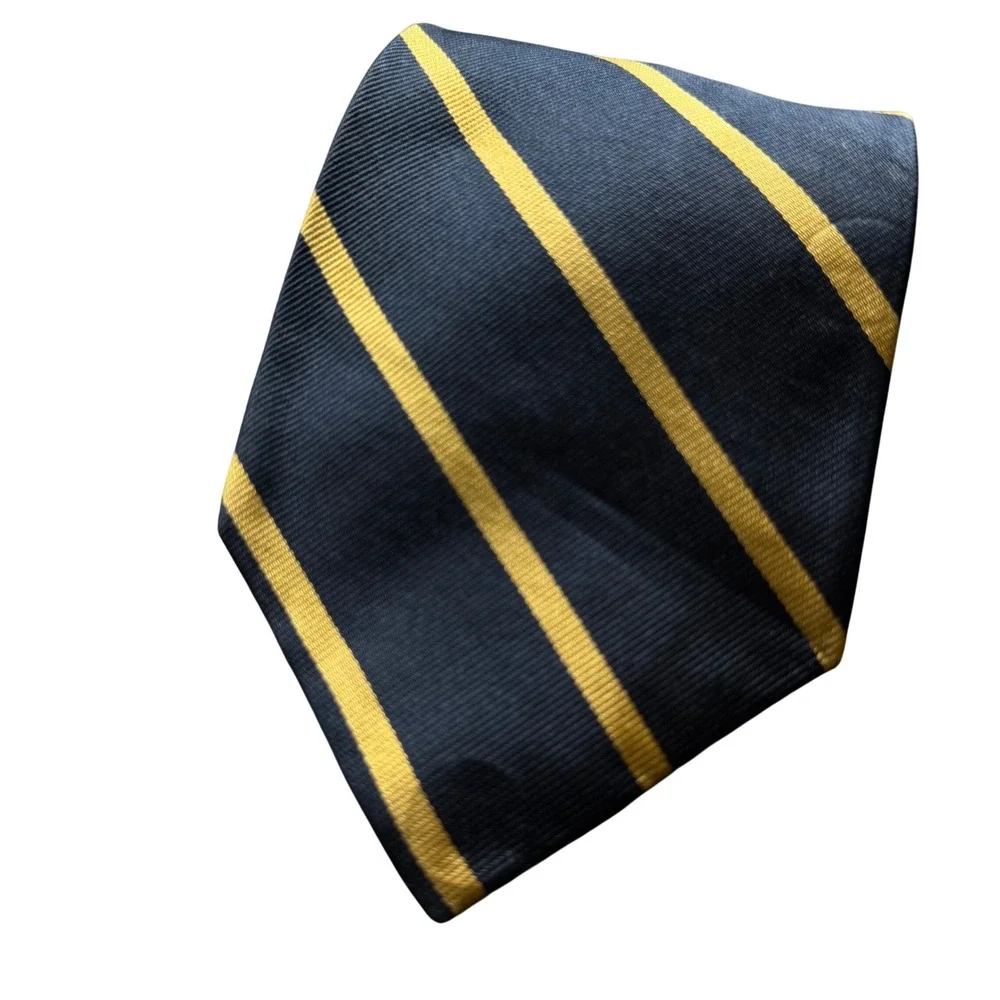 Brooks Brothers Makers Necktie Mens OS Navy Gold Silk Repp Striped USA Made